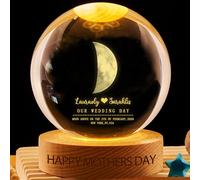 VWCSDSCS Personalized Moon Phase Crystal Ball Night Light - Custom Names & The Day We Met Date, Moon Above on Special Occasion with Wood Base, Romantic Gift for Couples Anniversary Wedding
