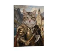 VWCSDSCS Personalized Viking Cat Pet Portrait from Photo - Custom Medieval Style Warrior Cat Canvas Art Print, Wall Art for Home Decor, Living Room, Bedroom & Home Office, Gifts for Pet Lovers