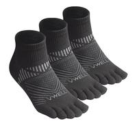 VWELL Coolmax Toe Socks for Women and Men, Five Finger Socks, Athletic Running Socks, Quarter Ankle Toe Socks (3 Pairs), black, S