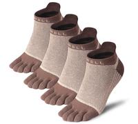 VWELL Cotton Toe Socks Five Finger Socks No Show Crew Athletic Running Socks 4 Pairs,Size 7-11, Coffee, 7-11