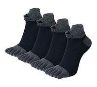 VWELL Men's Cotton Toe Socks Five Finger Socks No Show Crew Athletic Socks for Running 4 Pairs(Size 7-11), Dark Blue(4 Pairs), Medium