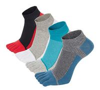VWELL Men's Toe Socks Cotton Crew Five Fingers Socks Low Cut Running Athletic Socks 4 Pairs Size 8-10 - Multicoloured - Medium