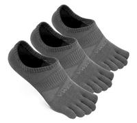 VWELL No Show Toe Socks for Men Women COOLMAX Five Finger Socks Athletic Running Ankle Low Cut 5 Toe Socks (3Pairs), Grey, Large