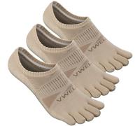 VWELL No Show Toe Socks for Men Women COOLMAX Five Finger Socks Athletic Running Ankle Low Cut 5 Toe Socks (3Pairs), Light Brown, Medium