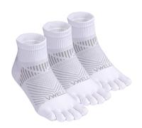 VWELL Toe Socks for Men and Women COOLMAX Five Finger Socks Athletic Running Socks Quarter Ankle Toe Socks (3Pairs), White, Large