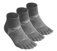 VWELL Toe Socks for Men and Women COOLMAX Five Finger Socks Athletic Running Socks Quarter Ankle Toe Socks (3Pairs), Black Grey, L