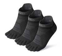 VWELL Toe Socks for Men/Women, COOLMAX Five Finger Socks, High Performance Athletic Toe Socks No Show (3Pairs), Black, Medium