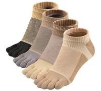 VWELL Toe Socks for Men Women Running Ankle Cotton Five Fingers Design Low Cut Athletic 4 Pairs Size 8-11, Grey, Coffee, Yellow, Blackgrey, 8-11