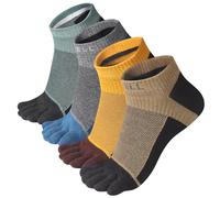 VWELL Toe Socks for Men Women Running Ankle Cotton Five Fingers Design Low Cut Athletic 4 Pairs Size 8-11, Brown, Mint Green, Brilliant Yellow, Blue, 6.5-10.5 UK