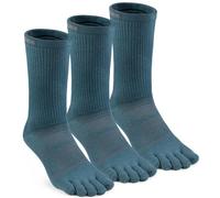 VWELL Toe Socks for Men Women Running COOLMAX Mid-Calf Finger Socks Athletic Breathable Five Toe Design Quick Dry, 3Pairs, Blue, Medium