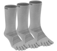 VWELL Toe Socks for Men Women Running COOLMAX Mid-Calf Finger Socks Athletic Breathable Five Toe Design Quick Dry, 3Pairs, Light Grey, Medium