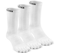 VWELL Toe Socks for Men Women Running COOLMAX Mid-Calf Finger Socks Athletic Breathable Five Toe Design Quick Dry, 3Pairs, White, Medium