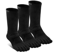 VWELL Toe Socks for Men Women Running COOLMAX Mid-Calf Five Finger Socks Athletic Breathable Five Toe Socks Quick Dry, 3Pairs, Black, Large