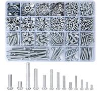 Vwoqiy 1080 Pcs Round Head Screws Nuts Flat Washers Assortment Kit, M3 M4 M5 M6 Cross Pan Head Machine Screws and Hex Bolts and Nuts Sets - 900g/16 Size (silvery 1080)