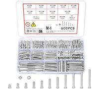 Vwoqiy 600 Pcs M4 Screws Set, Pan Head Machine Screws Bolts and Nuts and Washers Assortment Kit, Assorted Galvanized Round Cross Pan Head Bolts and Nuts Sets, DIN 7985 (silver 600)