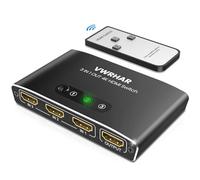 VWRHar HDMI 3x1 Switch with Remote - Aluminum 4K 3D HDMI Splitter for PS5/Xbox/TV, Works with Laptop/PC/DVD/Blu-Ray