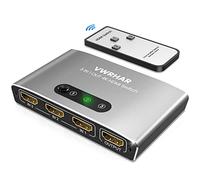 VWRHar HDMI Switch 3 IN 1 OUT Aluminum HDMI Splitter with Remote HDMI Switcher Supports 4K 3D HD Monitor Wireless Remoter Control Compatible with PS5/PS4/PS3, Laptop/PC DVD Blu-Ray Xbox Roku TV/HDTV
