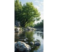 VwrxnchCoatx Cross Stitch Kits,Flowing Stream Mountain River Cross Stitch Ornament Kits for Adults Beginners,Counted Embroidery Needlepoint Kits Home Decor 40 * 50cm(Without Frame)