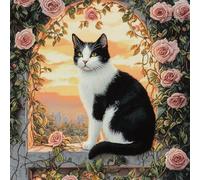 VwrxnchCoatx Cross Stitch Kits for Adults-Black and White Cat 11Ct Stamped Beginner Embroidery Fabric,DIY Embroidery Kit Easy Cross Stitch Animal Patterns (Cats)