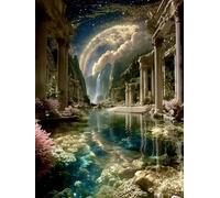 VwrxnchCoatx Cross Stitch Kits, Starry Sky Water Palace Cross Stitch Ornament Kits for Adults Beginners,Counted Embroidery Needlepoint Kits Home Decor 40 * 50Cm (Without Frame)