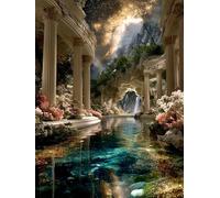 VwrxnchCoatx Cross Stitch Kits, Starry Sky Water Palace Cross Stitch Ornament Kits for Adults Beginners,Counted Embroidery Needlepoint Kits Home Decor 40 * 50Cm (Without Frame)