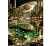 VwrxnchCoatx Cross Stitch Kits, Starry Sky Water Palace Cross Stitch Ornament Kits for Adults Beginners,Counted Embroidery Needlepoint Kits Home Decor 40 * 50Cm (Without Frame)