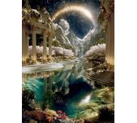 VwrxnchCoatx Cross Stitch Kits, Starry Sky Water Palace Cross Stitch Ornament Kits for Adults Beginners,Counted Embroidery Needlepoint Kits Home Decor 40 * 50Cm (Without Frame)