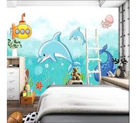 VwrxnchCoatx Custom 3D Dolphin Wallpaper Hand-Painted Cartoon Mural for Kids' Room Creative Ocean Theme Children's Bedroom Wall Art-430X300Cm