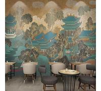 VwrxnchCoatx Custom Mural Wallpaper Hand Painted Architecture Temple Fresco Living Room Dining Room Background Wall Painting 3D-100X70Cm