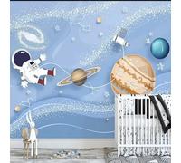 VwrxnchCoatx Custom Photo Wallpaper Hand Painted 3D Cartoon Space Planet Pattern Mural Children's Room Background Wall Painting-250X175Cm