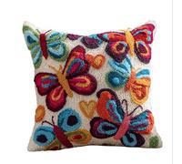 VwrxnchCoatx Latch Hook Cushion Kits for Adults Needlework Pillow Cover Butterfly 43Cm X 43Cm DIY Hooks Knitted Embroidered Carpet Pillow Embroidery Latch Hook Carpet Kit