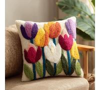 VwrxnchCoatx Latch Hook Cushion KitsFor Adults Needlework Pillow Cover Tulip Flowers43Cmx43Cm DIY Hooks Knitted Embroidered Carpet Pillow Embroidery Latch Hook Carpet Kit