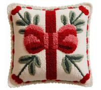 VwrxnchCoatx Latch Hook Kits Pillow Christmas Bow DIY Pre-Printed Craft Latch Hook Rug Kits Cross-Stitch Embroidery Pillow Cover Kit for Gifts Home Sofa Decoration 43X43Cm