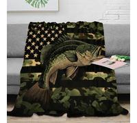 VWSXDCFVR 3D Printed Bass fish Nap Blanket Microfiber Ultra Soft Warm Bedding American flag Bedding Throw Heartfelt Gift for Parents Grandparents Family Members 50x60inch(127x152cm)