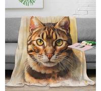 VWSXDCFVR 3D Printed Bengal cat portrait Sofa Throw Warm Cosy Bedding Soft Watercolor animal art Couch Blanket Machine Washable No Shedding for Students Teens Gamers Movie Nights 60x80inch(150x200cm)