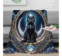 VWSXDCFVR 3D Printed black cat moon Bedding Throw Microfiber Ultra Soft Warm Bedding fantasy mystical art Bedding Blanket Compact Portable for Students Gamers Movie Nights Teens 80×90inch(200x230cm)