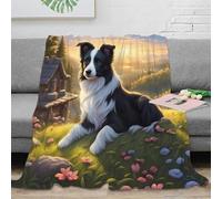 VWSXDCFVR 3D Printed Border Collie dog Travel Blanket Microfiber Warm Bedding Soft Pastoral landscape art Cosy Throw Machine Washable for Students Campers Travellers Young Adults 70×80inch(180x200cm)