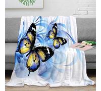 VWSXDCFVR 3D Printed Butterfly art Nap Blanket Microfiber Warm Soft Bedding Lightweight Blue floral design Thermal Blanket Breathable Thermal Insulating for Adults Teens Kids 40x50inch(100x130cm)