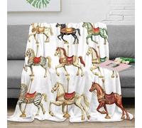 VWSXDCFVR 3D Printed Carousel horses Warm Blanket Microfiber Warm Thermal Bedding Soft Vintage amusement Travel Blanket Heartfelt Gift for Wedding Anniversary Newlyweds Couples 60x80inch(150x200cm)