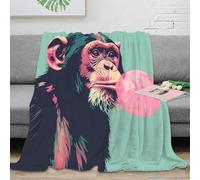 VWSXDCFVR 3D Printed chimp blowing bubble Bedding Throw Microfiber Ultra Soft Warm Bedding pop art monkey Home Blanket Heartfelt Gift for Families Couples New Homeowners 70×80inch(180x200cm)