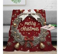 VWSXDCFVR 3D Printed Christmas Wreath Throw Blanket Microfiber Ultra Soft Warm Bedding Festive Holiday Design Lounge Throw for Birthday Anniversary Holiday Celebrations 80×90inch(200x230cm)