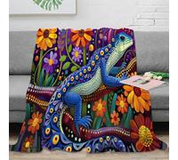 VWSXDCFVR 3D Printed Colorful lizard Cosy Throw Microfiber Ultra Soft Warm Bedding Artistic folk 1 Living Room Throw Heartfelt Gift for New Homeowners Housewarming Guests 60x80inch(150x200cm)