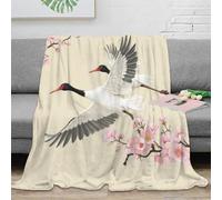 VWSXDCFVR 3D Printed crane birds Blanket Microfiber Ultra Warm Soft Bedding Thermal oriental painting Bed Blanket Breathable All Season Machine Washable for Adults Kids Families 40x50inch(100x130cm)
