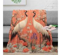 VWSXDCFVR 3D Printed crane birds Sofa Throw Microfiber Ultra Soft Warm Bedding oriental floral art Bed Throw Luxurious Gift for Parents Grandparents Family Members 60x80inch(150x200cm)