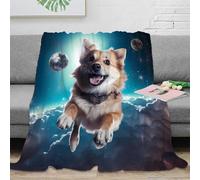 VWSXDCFVR 3D Printed Cute dog floating Blanket Microfiber Soft Warm Bedding Cosy Space fantasy art Throw Blanket Lightweight Compact for University Students Dorm Dwellers 80×90inch(200x230cm)