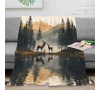 VWSXDCFVR 3D Printed deer scene Living Room Throw Microfiber Soft Warm Bedding Breathable nature landscape Cozy Throw Blanket for Housewarming New Homeowners 70×80inch(180x200cm)