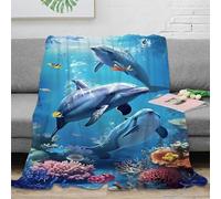 VWSXDCFVR 3D Printed Dolphin swimming Bed Blanket Microfiber Soft Warm Bedding All Season Underwater marine life Sofa Throw Premium Gift for Housewarming New Homeowners Couples 60x80inch(150x200cm)
