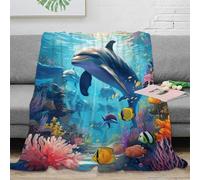 VWSXDCFVR 3D Printed Dolphin swimming Throw Blanket Microfiber Ultra Soft Warm Bedding Underwater marine art Lounge Throw for Birthday Anniversary Holiday Celebrations 60x80inch(150x200cm)