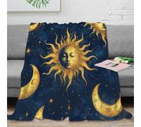 VWSXDCFVR 3D Printed Golden Sun Moon Couch Blanket Microfiber Soft Cosy Warm Bedding Mythical Astrology Art Nap Blanket Compact Portable for Office Workers Young Adults Teens 70×80inch(180x200cm)
