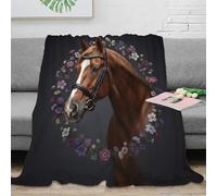 VWSXDCFVR 3D Printed Horse portrait Throw Blanket Microfiber Soft Cosy Bedding Warm Floral wreath art Bedding Blanket Wrinkle Resistant Anti Static for Couples Families Guests 80×90inch(200x230cm)